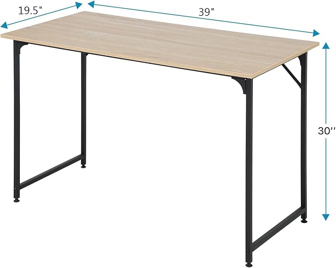 Dkelincs 40 Inch Small Computer Desk Home Office Desk Writing Desk Modern Simple Style Study Work Table with Metal Frame, Easy Assembly, Adjustable Feet, Water-Resistant, Scratchproof Surface, Nature