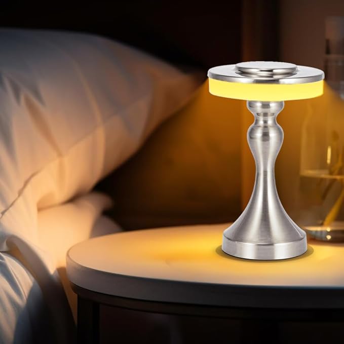 Portable Metal LED Table Lamp,Cordless Battery Table Lamp,3 Color Touch Control Rechargeable Desk Lamp,3-Levels Brightness Bedside Battery Lamp,Night Light