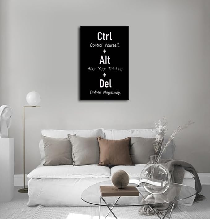 CTRL ALT DEL Signs Motivational Poster Positive Quotes Printed Artwork Framed Inspirational Wall Art Canvas For Office School Living Room [30" W X 40" H]