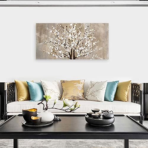 Flower Canvas Wall Art for Living Room & Bedroom - Plum Blossom Canvas Wall Pictures - Abstract Elegant Floral Canvas Prints - Framed & Ready to Hang - 20" x 40"