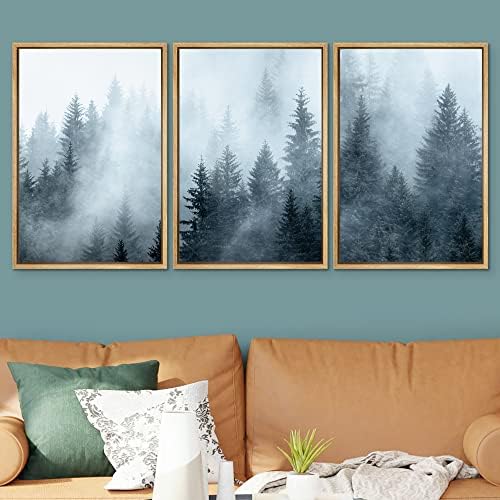 SIGNWIN Framed Canvas Print Wall Art Set Winter Fog Mist Pine Tree Mountain Forest Nature Wilderness Photography Modern Art Landscape Relax/Calm for Living Room, Bedroom, Office - 24"x36"x3 Natural