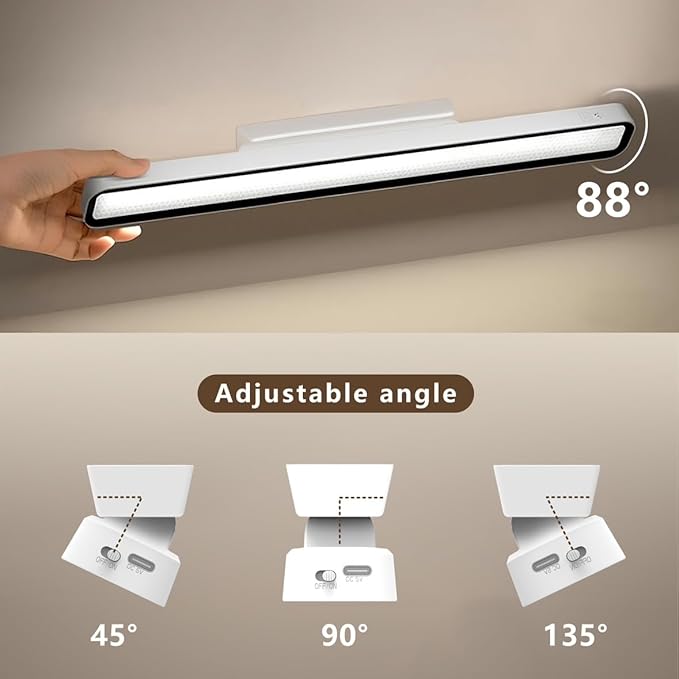 Desk Light Bar 16.5in Rechargeable LED Magnetic Light Bar with Remote Control, 3000K, 4500K, 6000K Color Temperature Battery Powered Under Cabinet Lighting for Desk, Home Office, Under Shelf