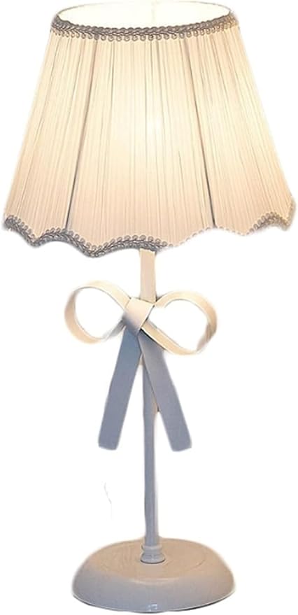 Nordic White Pink Table Lamp for Girl's Bedroom Single Cute Bow Table Lamp with Fabric Shade Modern Decorative Bedside Light Coastal Bedside Table Kids Bedroom Reading Desk Lighting