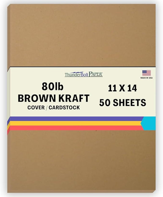 50 Brown Kraft Fiber 80# Cover Paper Sheets - 11" X 14" (11X14 Inches) Scrapbook|Picture-Frame Size - Rich Earthy Color with Natural Fibers - 80lb/Pound Cardstock - Smooth Finish