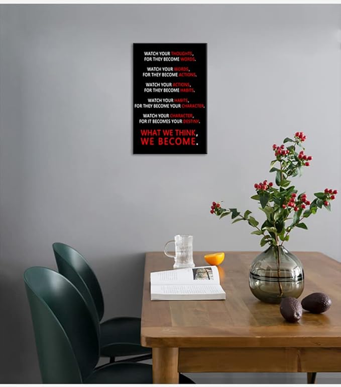 WYJZDZQ8 Inspirational Wall Art Watch Your Thoughts Poster Motivational Quotes Canvas Pictures Canvas Prints Artwork for Living Room Bedroom Gym Office Wall Decor Framed Ready to Hang[12''W X 18''H]