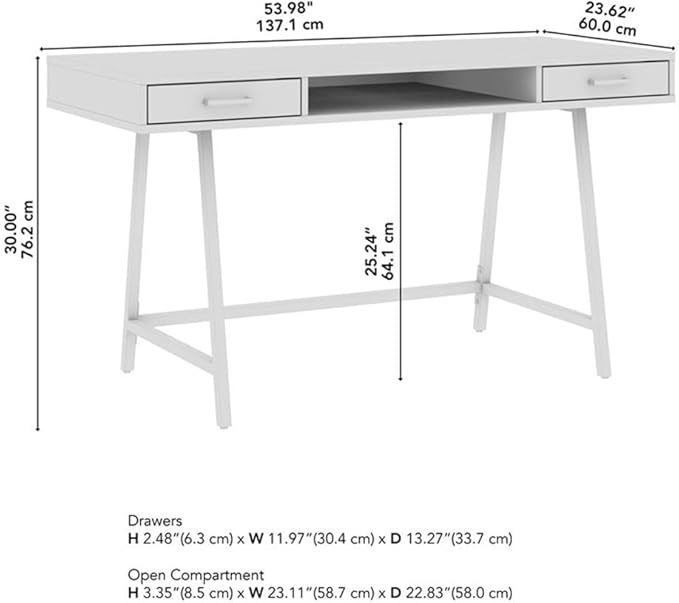 Bush Home Steele 54W Writing Desk with Storage in Pure White Oak | Large Wooden Computer Table for Home Office Workspace
