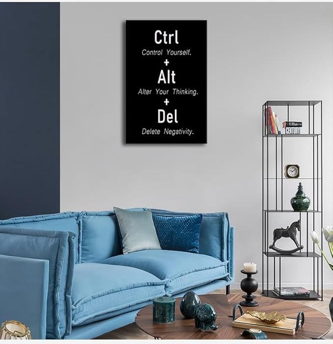 CTRL ALT DEL Signs Motivational Poster Positive Quotes Printed Artwork Framed Inspirational Wall Art Canvas For Office School Living Room [30" W X 40" H]