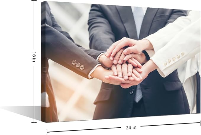 TUMOVO Wall Art For Office Business Teamwork Concept Pictures 1 Panel Stacked Hands Gesture Poster Inspirational Wall Art Positive Modern Decor Poster Canvas Print (16" Wx24 H)