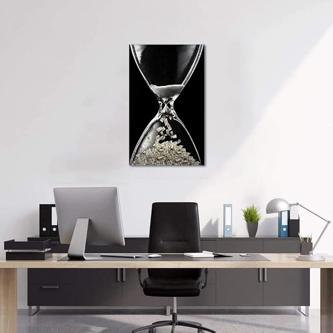 Yatsen Bridge Entrepreneur Wall Art Time Is Money Poster Dollars In Hourglass Paintings HD Print on Canvas Motivational Office Wall Decor Art Framed Ready to Hang - 28x44 inch