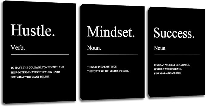 Unbruvo 3 Pieces Motivational Wall Decor-Inspirational Hustle Canvas Wall Art, Positive Affirmation Wall Decor for Living Room Bedroom Classroom Office(48" Wx24 H)