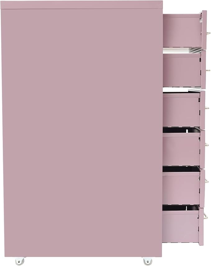 6 Tiers Metal File Cabinet with 6 Drawers Vertical Filing Cabinet with Lock & Wheels Freestanding Locking Storage Cabinet for Home Office, 11 * 16 * 27in (Purple)