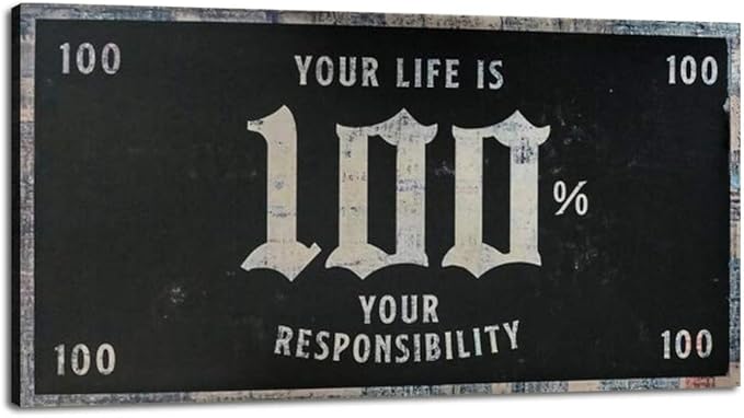 Black and White Motivational Canvas Artwork Contemporary Entrepreneur Office Wall Decor Inspirational Sayings Your Life is 100% Your Responsibility for Study Room Classroom Framed Art-40 Wx20 H