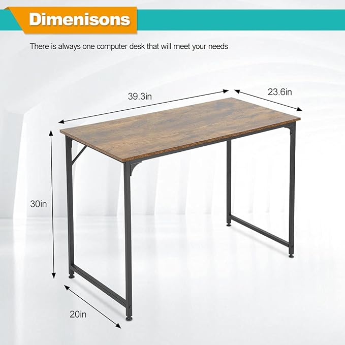 BestOffice Computer Desk Home Office Desk 39 inches Gaming Desk Multi-Function Writing Table Student Art Modren Simple Style PC Wood and Metal Desk Workstation for Small Space, Vintage