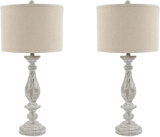 Signature Design by Ashley Bernadate Vintage Cottage Table Lamp, 2 Count, 31", Whitewash
