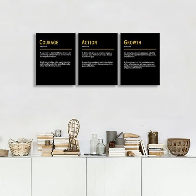 Motivational Wall Art COURAGE ACTION GROWTH Noun 3 Pieces Positive Poster Promote Personal Progress Inspirational Wall Decor Painting Modern Artwork for Office Home Bedroom Workplace [36''Wx 16''H]