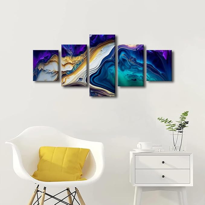 Canvas Walll Art Decor for Bedroom Wall Art Colorful Abstract Canvas Poster Prints on Canvas 5 Panel Liquid Marble Texture Picture for Office Wall Decor Stretched and Framed Ready to Hang 50x24 in
