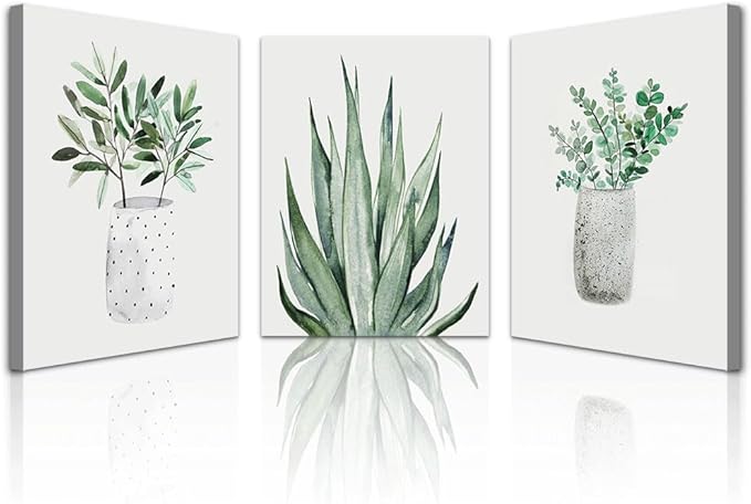 Lapremoly Large Canvas Wall Art For Living Room Wall Decor For Bedroom Kitchen Dining Room Decoration Leaf Abstract Pictures Office Room Home Walls Artwork Green Plants Ink Wall Paintings 3 Piece