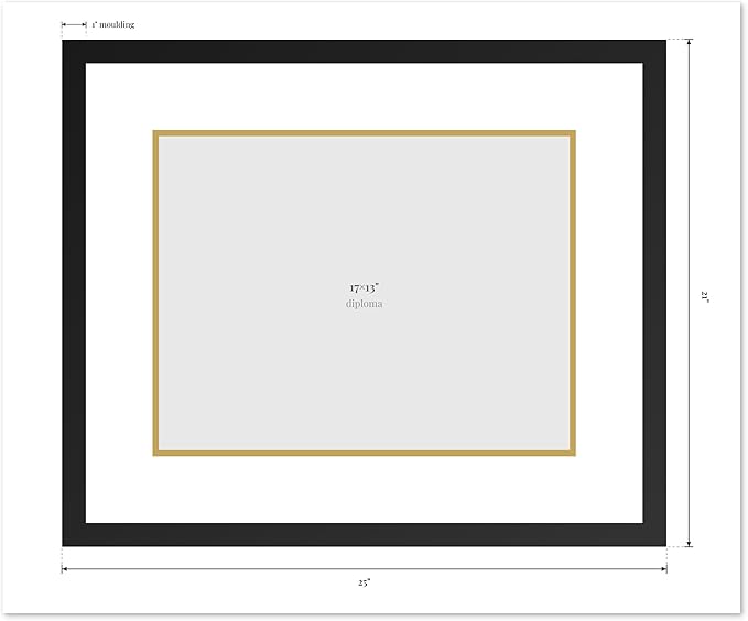 Diploma Frame Executive Brown with Oyster Shell Over Gold Double Mat - Fits 17 x 13 International Diploma Wall Display Made in the USA