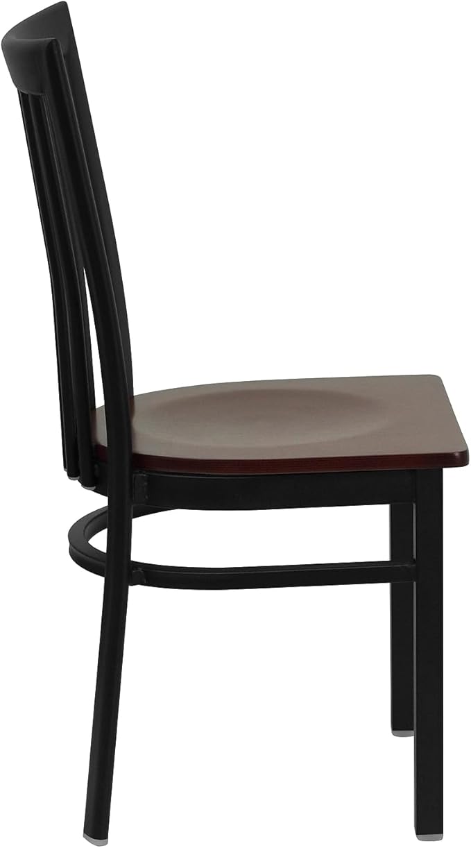 Flash Furniture 2 Pk. HERCULES Series Black School House Back Metal Restaurant Chair - Mahogany Wood Seat
