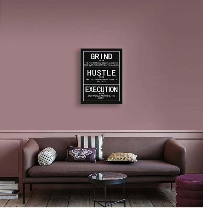 Grind Verb Hustle Verb Execution Noun Motivational Quotes Exercise Canvas Wall Art Inspirational Fitness Poster Print Painting Framed Artwork for Office Gym Home Wall Decor[18" W x 24" H]