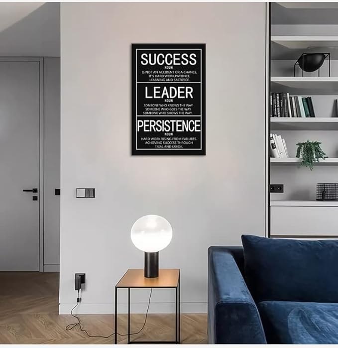 Inspirational Poster Motivational Wall Art Success Noun Leader Noun Persistence Noun Canvas Prints Artwork for Home Living Room Modern Home Decor Painting Pictures Ready to Hang[24"W x 36"H]
