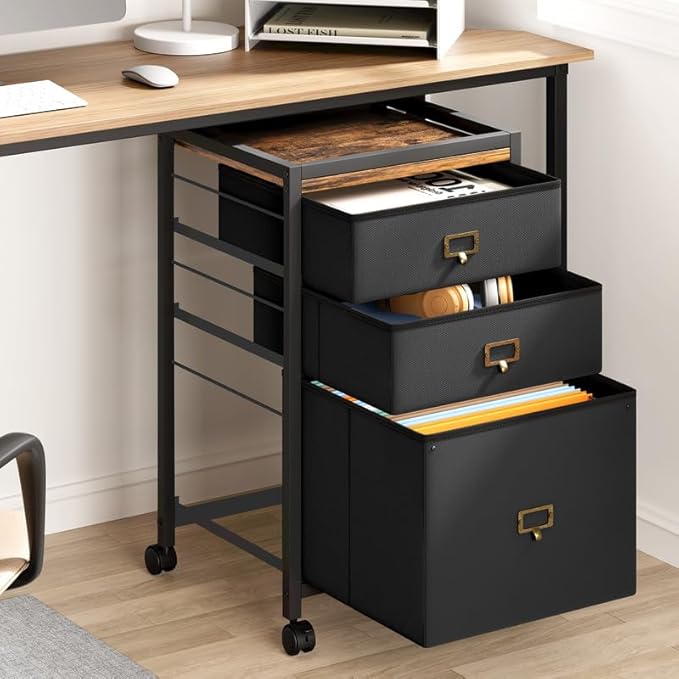 PULLAFUN 26.3" H 3 Drawer File Cabinet, Rolling File Cabinet Under Desk, Mobile File Cabinets for Home Office Vertical Office Storage Cabinet for Letter Size File Folders, Black