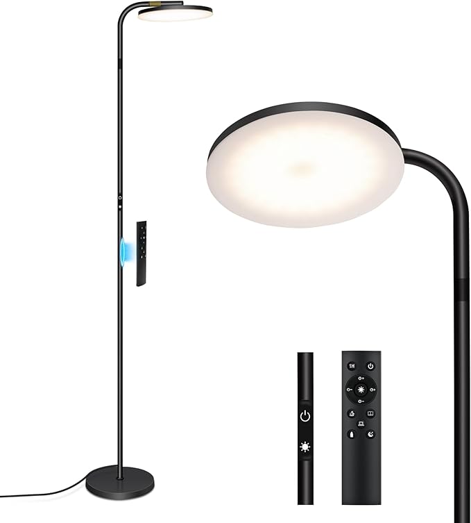 Floor Lamps for Living Room, 36W/2600LM Super Bright LED Floor Lamp with Remote and Touch Control, Stepless Dimmable 69" Tall Standing Lamp with 350° Rotating Head for Bedroom Office