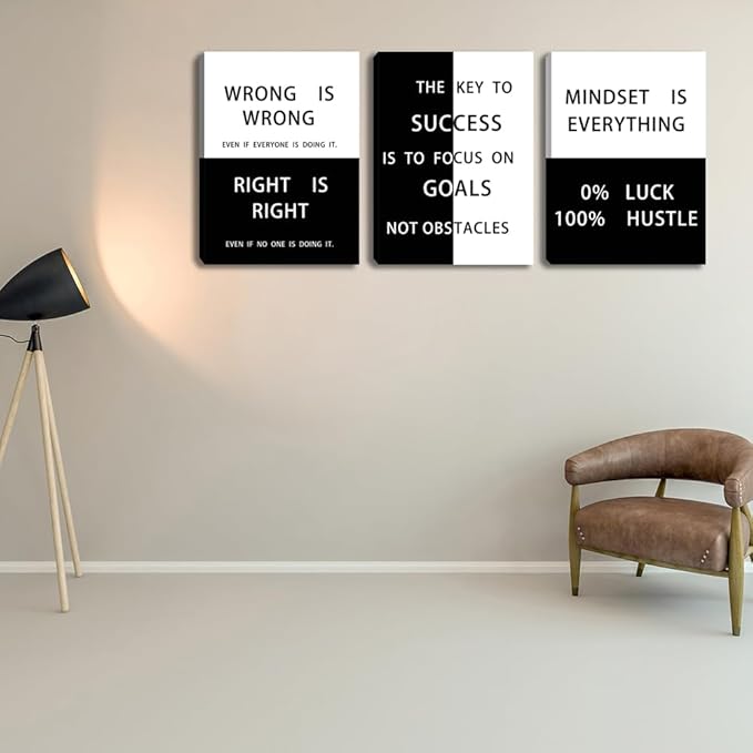 Motivational Success Wall Art Positive Mindset Quotes Prints Black Hustle Large Wall Art Inspirational Quotes Office Wall Decor Framed Wall Poster for Home Office Workplace Bedroom (48" Wx24 H)