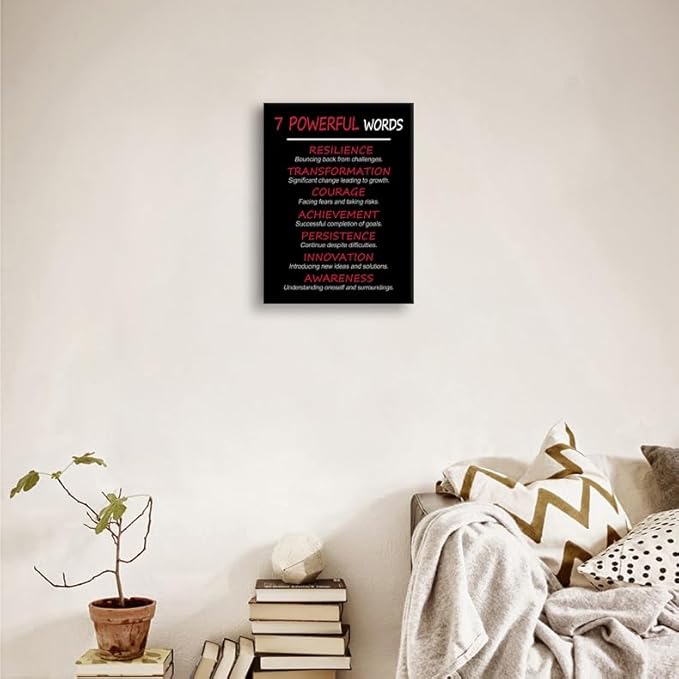 Motivational Posters 7 POWERFUL WORDS: Unlock Personal Traits & Positive Life Attitude for Personal Growth Inspirational Decor Canvas Poster for Classroom Home Office Living room [18" W X 24" H]