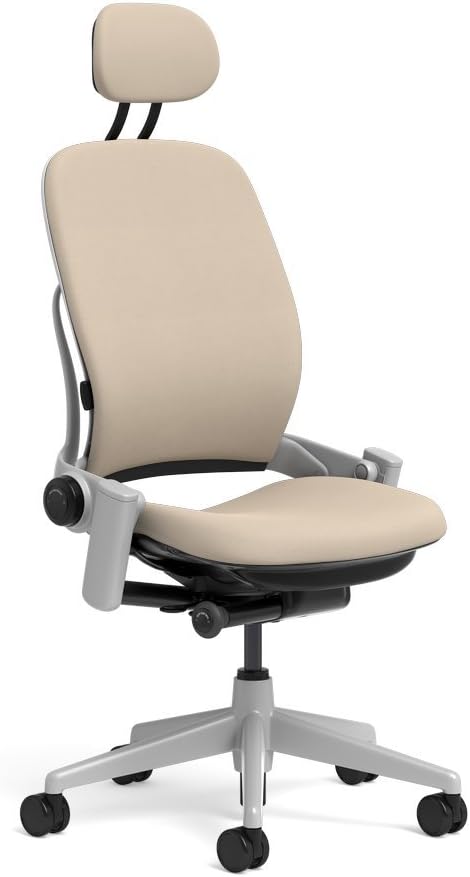 Steelcase Leap Task Chair: Platinum Base - Armless - Headrest - Hard Floor Casters