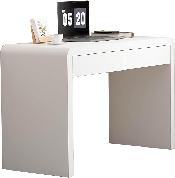 Modern Multipurpose Desk, White Wood Computer Writing Desk with 2 Drawers, 120x50x75cm (47x20x30inch), Office, Writing, Working