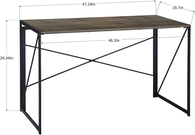 Homy Casa 47.2 Inch Foldable Laptop Desk, Space-Saving Computer Table with No Assembly Required, Sturdy Metal Frame, Minimalist Design for Home Office, Study, or Small Spaces, Vintage Brown