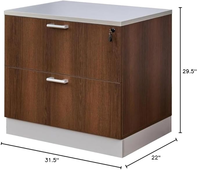 NBF 2 Drawer Lateral File Cabinet, Locking Filing Cabinet for Letter & Legal Files, 31.5" W Walnut Laminate Office File Cabinet