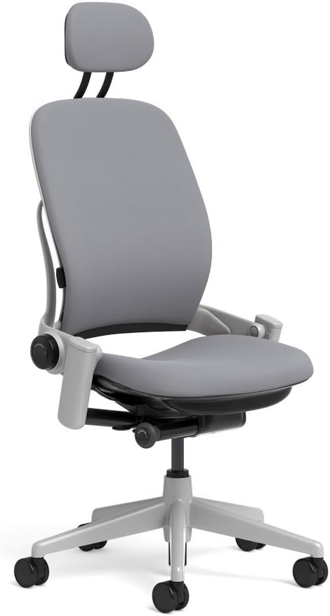 Steelcase Leap Task Chair: Platinum Base - Armless - Headrest - Hard Floor Casters