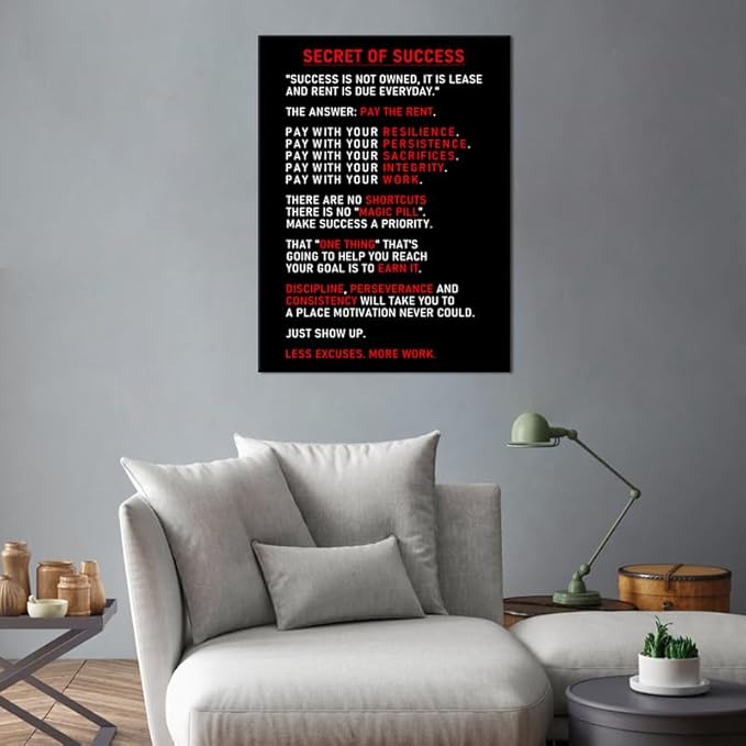 Inspirational Canvas Wall Art Secret of Success Motivational Poster Inspiring Prints Artwork for Living Room Office Modern Home Decor Painting Pictures Stretched and Framed [18''Wx 24''H]