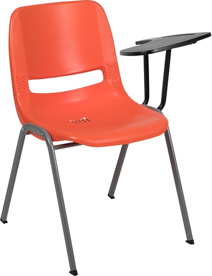 Flash Furniture Orange Ergonomic Shell Chair with Left Handed Flip-Up Tablet Arm