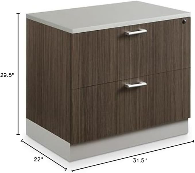 NBF 2 Drawer Lateral File Cabinet, Locking Filing Cabinet for Letter & Legal Files, 31.5" W Driftwood Laminate Office File Cabinet, Gray