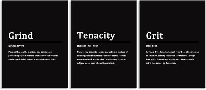 Inspirational Canvas Wall Art Office Wall Decor Motivational Grind Verb Quote Canvas Print Tenacity Grit Noun Positive Speech Quotes Painting Living Room Home Wall Decor Framed[36''Wx 16''H]