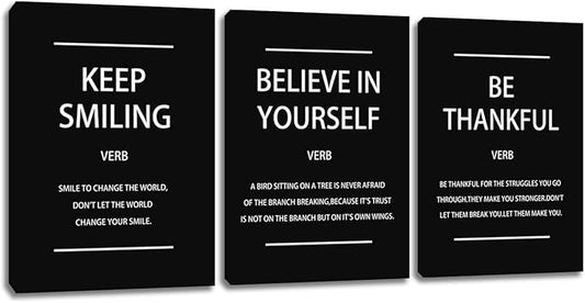 3 Piece Motivational Wall Art, Inspirational Quote for Office Decor, Framed Canvas Wall Decor for Classroom Home Living Room Bedroom(48" Wx24 H)