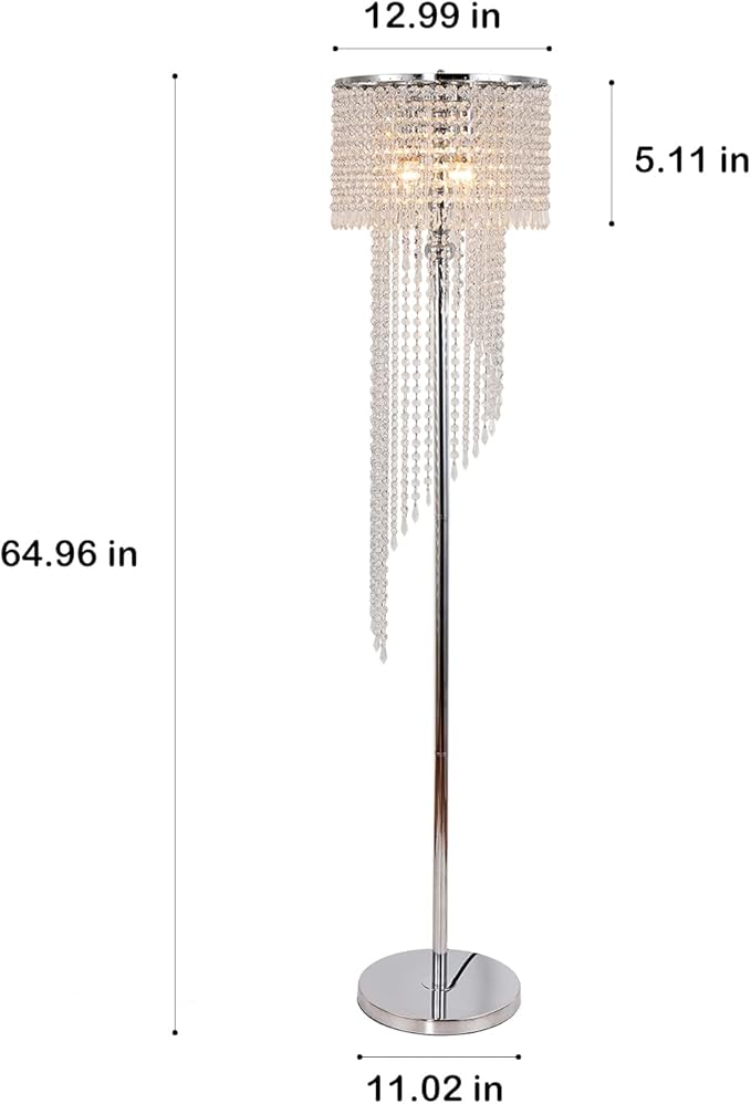 beaysyty Modern Style Crystals Floor Lamp Chrome Finish and Plentiful Crystals for Reading Corner Lamp for Office Cafe,Den,Living Room Bedroom - 3 Lights