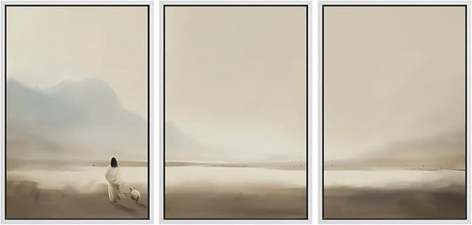 MUDECOR Framed Wall Art Print Set Serene Coastal Landscape Minimalist Illustrations Modern Art Boho Decorative Colorful Chic for Living Room, Bedroom, Office - 16"x24"x3 White
