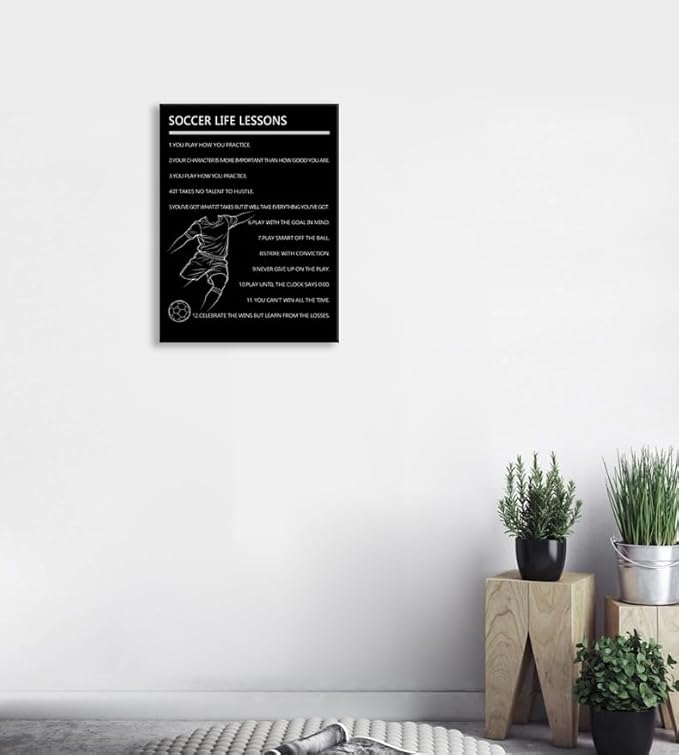 Motivational Baseball Player Poster “Soccer Life Lessons ” Poster for Boys Bedroom Inspirational Sports Quotes Canvas Print for Home Gym Locker Room Office Decor Framed Ready to Hang [18" W X 24" H]
