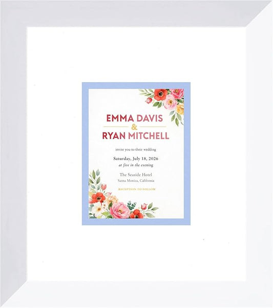 Invitation Picture Frame White With Double Mat White Over Sky Blue for 4.25x5.5 A2 Keepsake Made in the USA