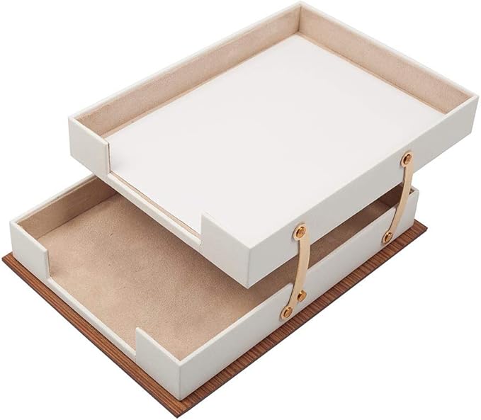 Leather Desk Set - Leather Organizer Desk Set - Walnut Wood Desk Set - Office Product - Desk Accessories Set - Office Desk Accessories - Home Office Accessories - Desk Supplies 11 PCS (White)