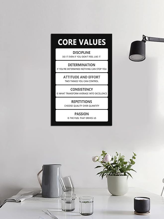 Core Values Quote Motivational Wall Art for Office Inspiration Poster Inspirational Canvas Painting Prints Wall Pictures for Living Room Home Decor Framed Artwork [12''W x 18''H], 12x18 Inch
