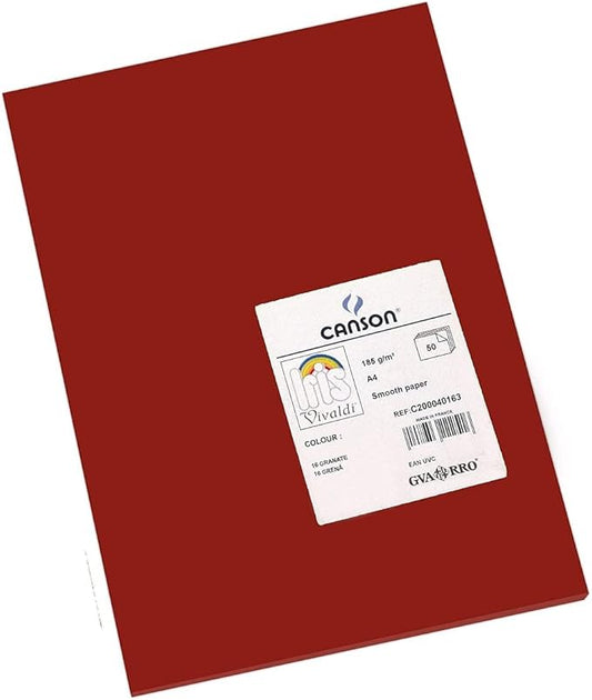 Canson Iris Vivaldi A4 185 GSM Smooth Colour Paper - Dark Red (Pack of 50 Sheets)