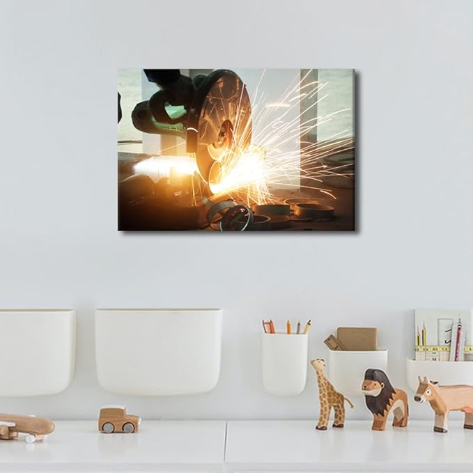 TUMOVO Machine Tools Paintings for Wall Decorations 1 Panel Wall Art Canvas Artwork Wall Decor Canvas Frame Art Prints Angular Grinding Machine Wall Art Modern Canvas Wall Art, 12" x18"