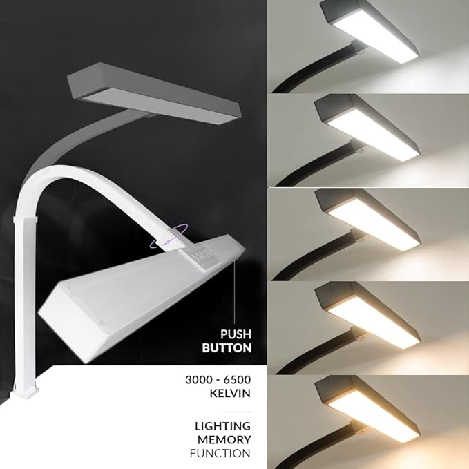 Neatfi 3,000 Lumens LED Desk Lamp with Clamp | Dimmable | 5 Brightness Levels & 5 Light Modes | Memory Function | Eye-Caring Flexible Lamp for Home & Office (31.5 Inches, White)