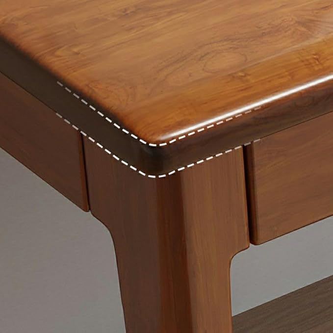 RUNNUP Modern Wood Writing Desk with 2 Drawers 39.5" Home Office Desk Simple Study Desk for Small Spaces, Without Chairs Nut-Brown