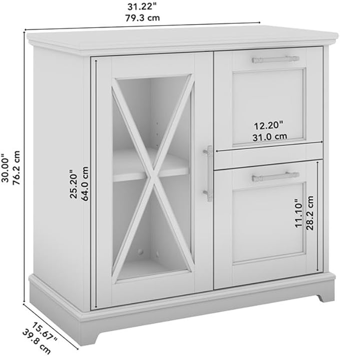 BOWERY HILL 2 Drawers 30" Lateral White Engineered Wood Filing Cabinet Easy Assembly Stationary Legal/Letter/A4 Size for Home, Office